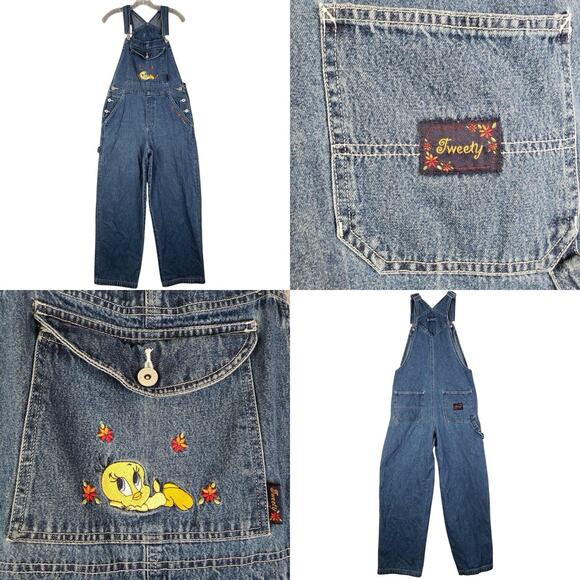 Vintage 2000 Tweety Bird Overalls Unisex Medium Denim Blue Casual Denim Y2K 32 - Picture 1 of 12